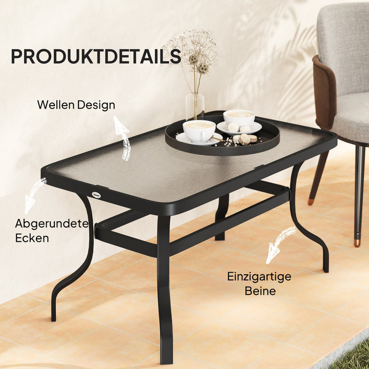 Sidebord sofabord i hærdet glas med bølgedesign, afrundet hjørne balkonbord 95x55 cm sort