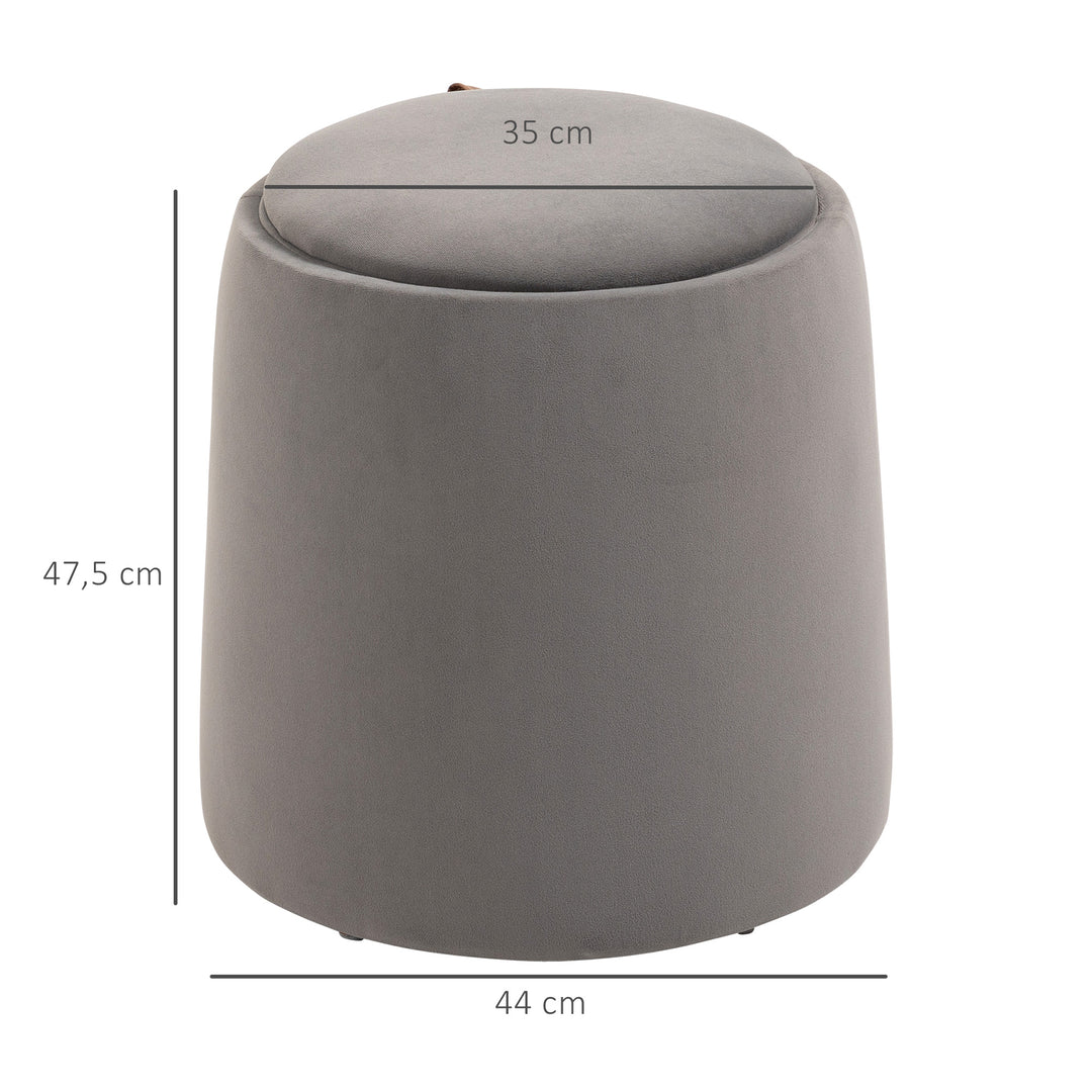 2-I-1 fløjlsskammel med opbevaring og aftageligt låg ø44 cm x 47,5 cm grå