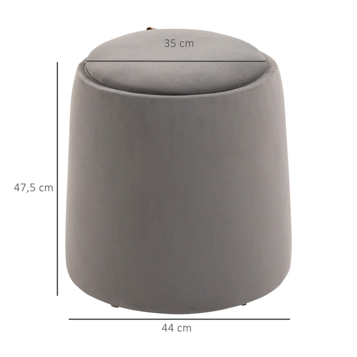 2-I-1 fløjlsskammel med opbevaring og aftageligt låg ø44 cm x 47,5 cm grå
