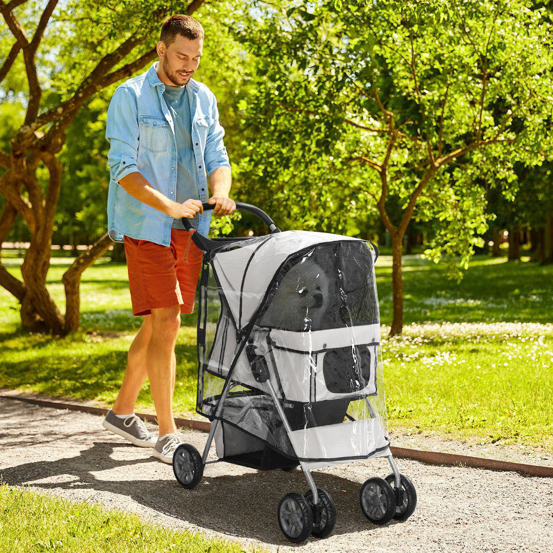 Dog buggy hundevogn op til 10 kg sammenklappelig regnovertræk bundkurv 2 kopholdere 75 cm x 45 cm x 97 cm grå