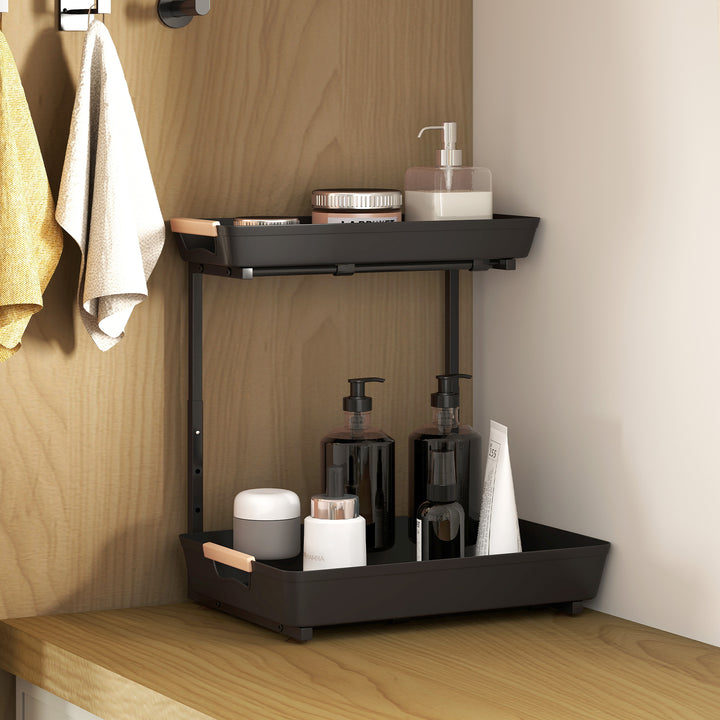 Køkkenreol, højdejusterbar stående reol med 2 kurve, kaffebar 40 x 30 x 33,5-42 cm