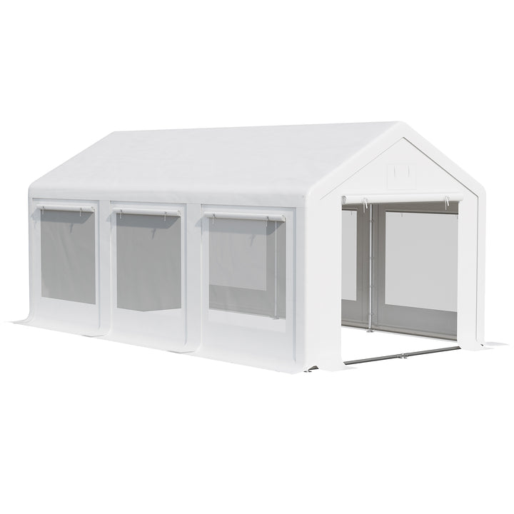 Pavilion 6 x 3 m, festpavillon, aftagelige sidevægge, med rulledøre + vinduer, hvid