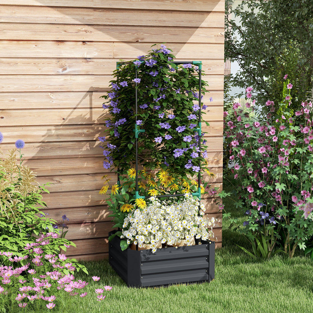 Højbed med espalier, plantekasse med klatrehjælp, åben bund, vejrbestandig, 61 cm x 61 cm x 140 cm, mørkegrå