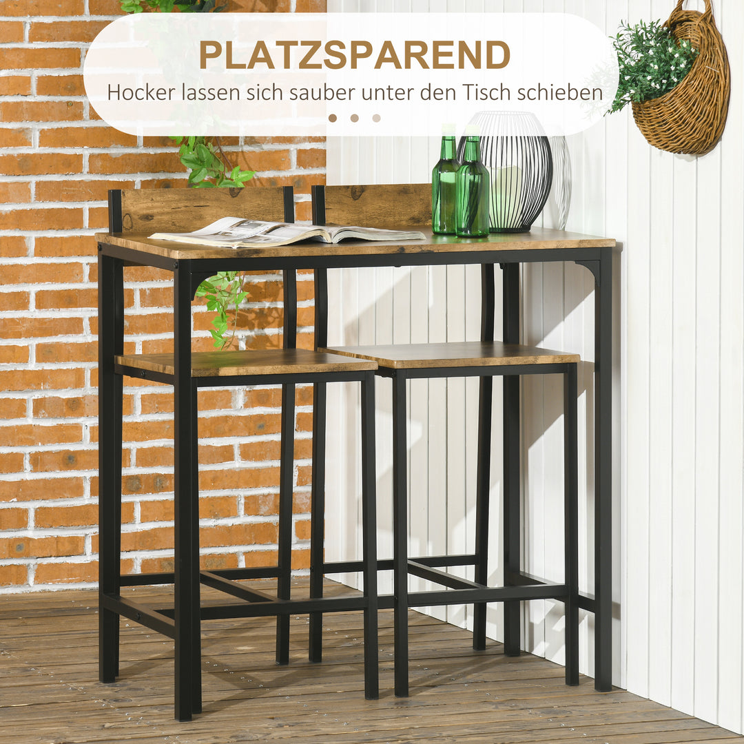 3-Delt barsæt, højt bord, 2 stole, mdf, metalstel, vandtæt, brun