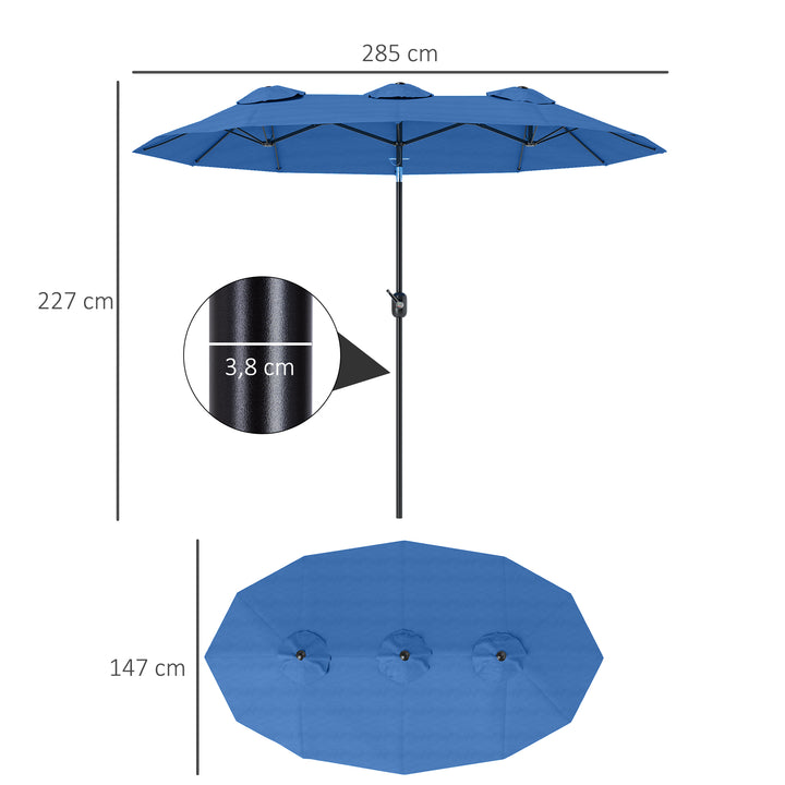 Parasol, haveparasol, vipbar, med håndsving, vindfang, polyester+stål, marineblå, 285 x 147 cm