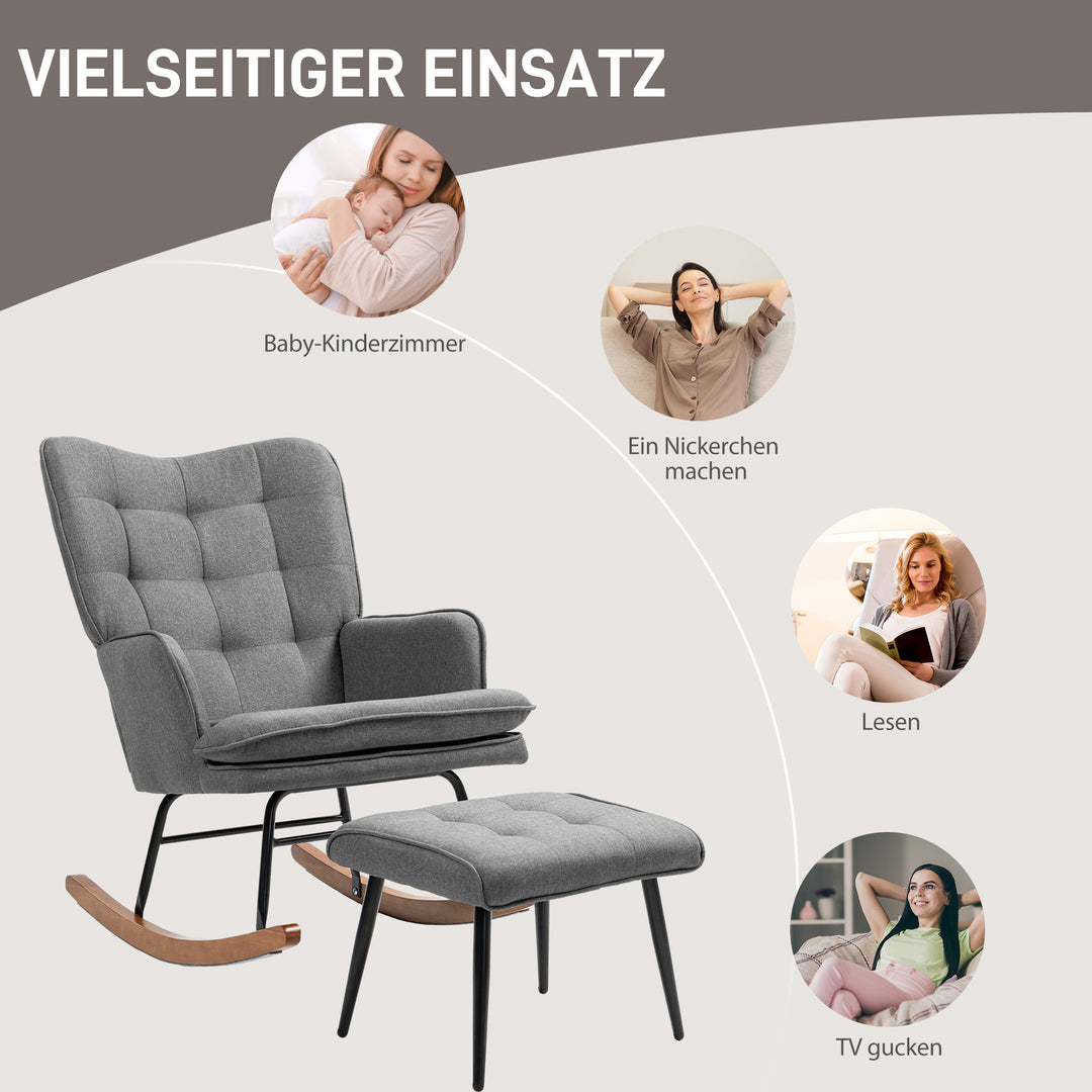 Gyngestol med skammel, komfortabel, op til 130 kg, hørlook, 64 x 89 x 90 cm, mørkegrå