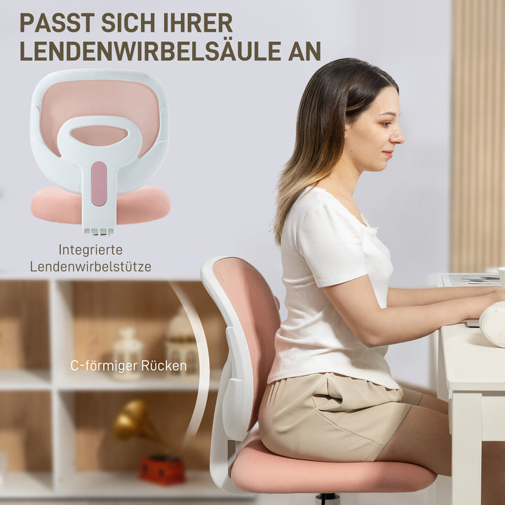 Ergonomisk kontorstol med C-formet rygstøtte, højdejusterbar, pink