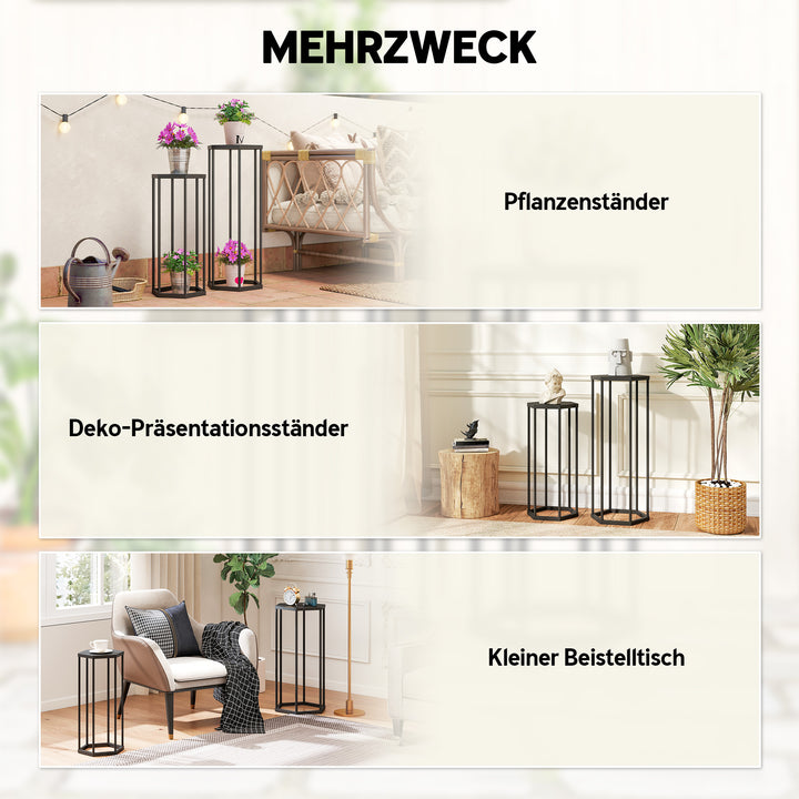 Sæt med 2 plantestativer til indendørs og udendørs brug, sekskantede metalblomsterpotteholdere til have, terrasse, balkon