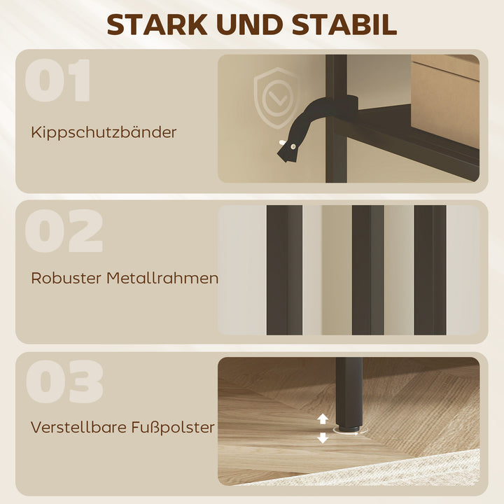 Konsolbord med 3 hylder, smalt entrébord, stålstel til stue/entre, 55 cm, sort