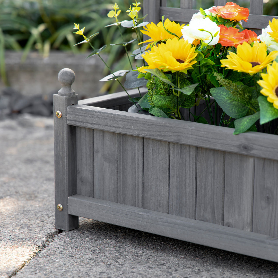 Hævet havebed med espalier, blomsterkasse, klatrepotte, rosenbue med støtte til klatreplanter, havetræ, grå, 64 x 28 x 120 cm
