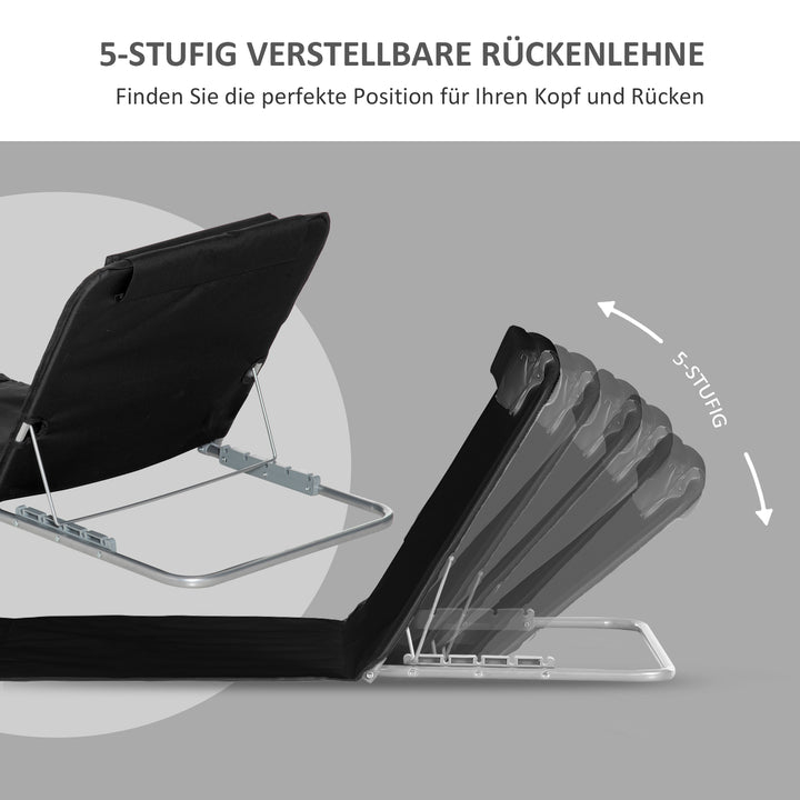 Strandstol, solseng, havestol, foldbar, justerbar ryglæn, sidelomme, 48 cm x 134 cm x 33-43 cm, sort