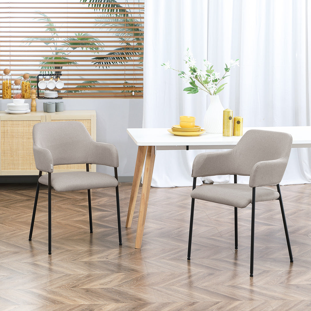 Spisestole, sæt med 2, komfortable, hørlook, metalstel, op til 120 kg, beige