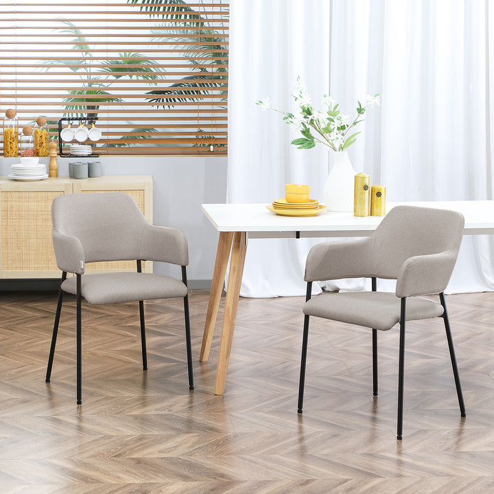 Spisestole, sæt med 2, komfortable, hørlook, metalstel, op til 120 kg, beige