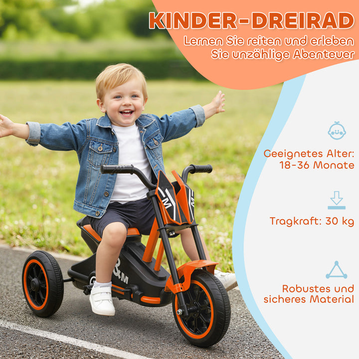 Trehjulet cykel, børnecykel, løbecykel, børnecykel med pedaler, løbecykel til børn 18-36 måneder, stål, 79x44x47 cm, orange