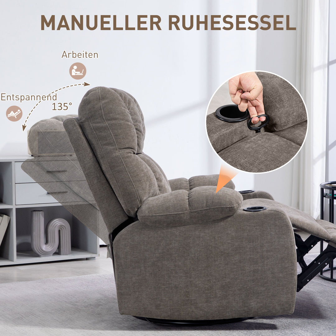 Afslapningsstol med fodstøtte, moderne loungestol, drejelig, op til 150 kg, stålstel, 88 x 96 x 108 cm, lysebrun