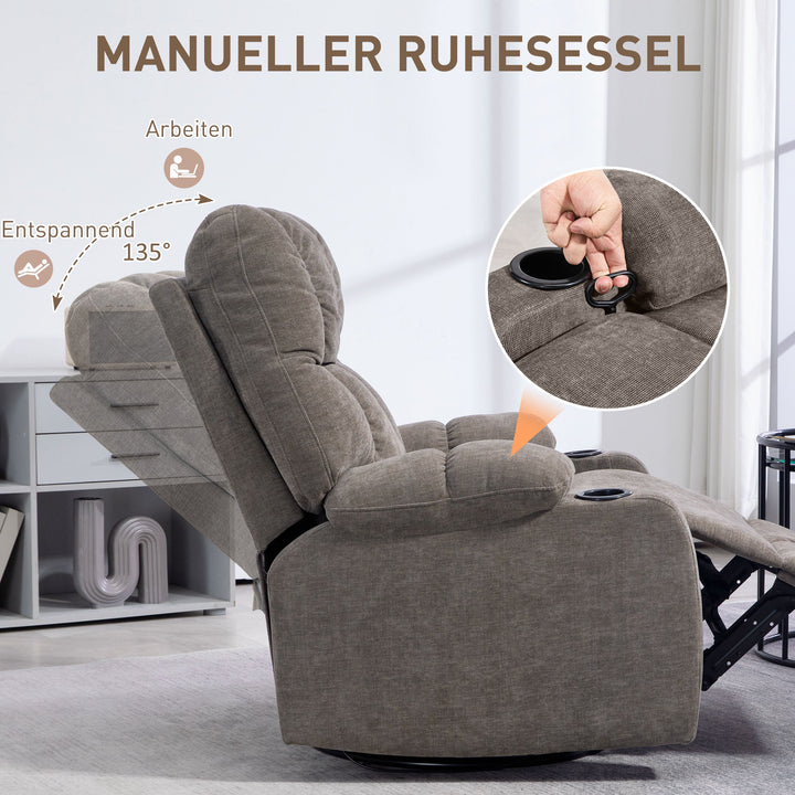 Afslapningsstol med fodstøtte, moderne loungestol, drejelig, op til 150 kg, stålstel, 88 x 96 x 108 cm, lysebrun