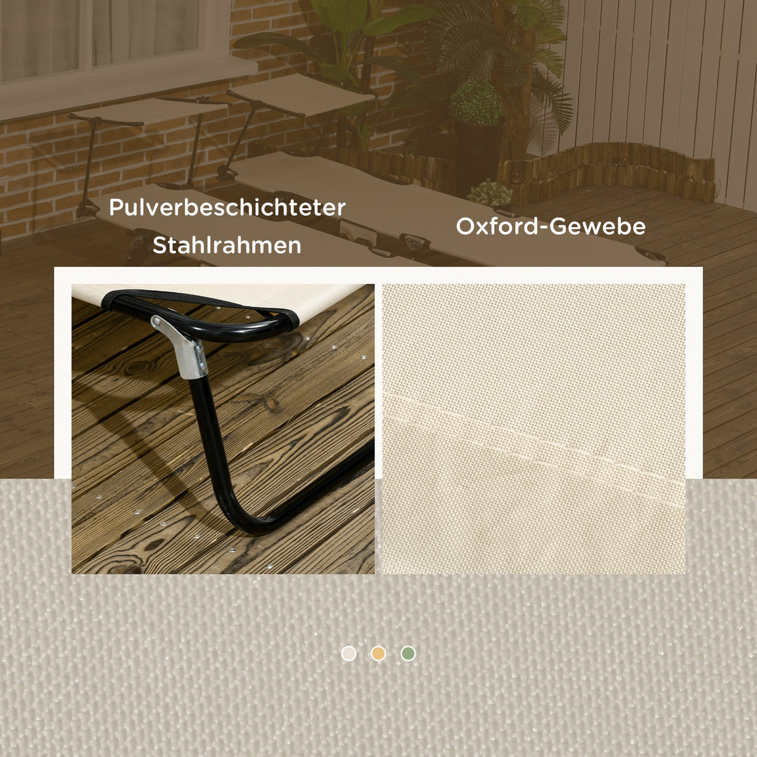 Sæt med 2 foldbare liggestole, havestole med solskærm, 5-positions højdejusterbart ryglæn, brun