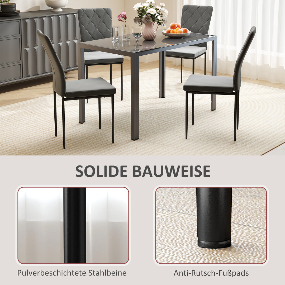 Sæt med 4 fløjls spisestuestole, moderne polstrede stole med metalben, til spisestue, soveværelse, køkken, grå