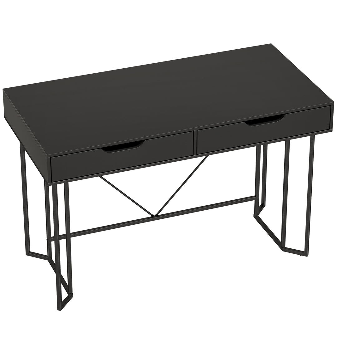Lille computerbord med 2 skuffer, skrivebord med stor arbejdsflade 120 x 60 x 77 cm Sort