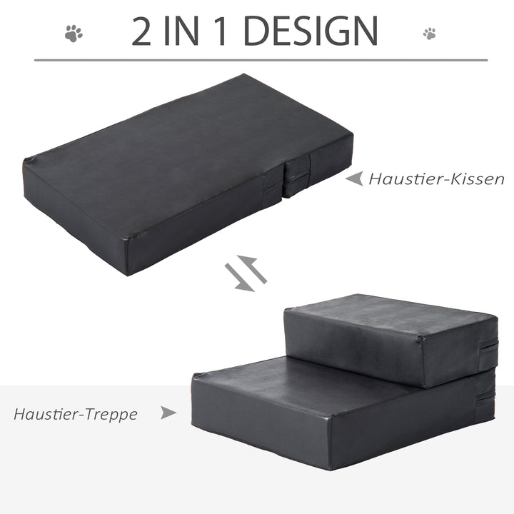Kæledyrstrapper dyremåtte 2 trin sammenklappelig hundetrappe trappemåtte til katte og hunde sort l45 x b39 x h20 cm