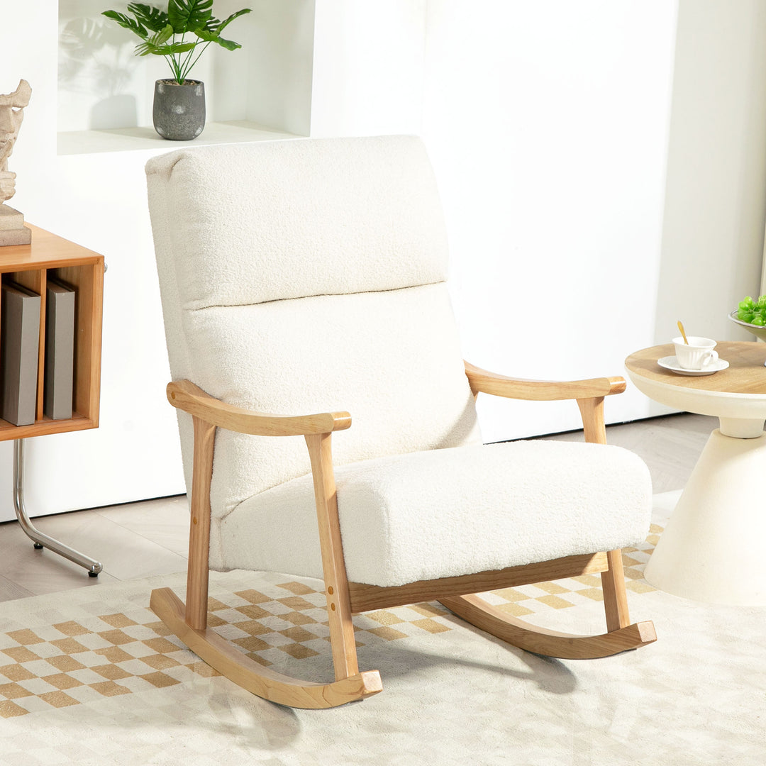 Gyngestol, betræk i fløjlsstof, ergonomisk ryglæn, 120 kg lasteevne, 65b x 90d x 98h cm, cremehvid