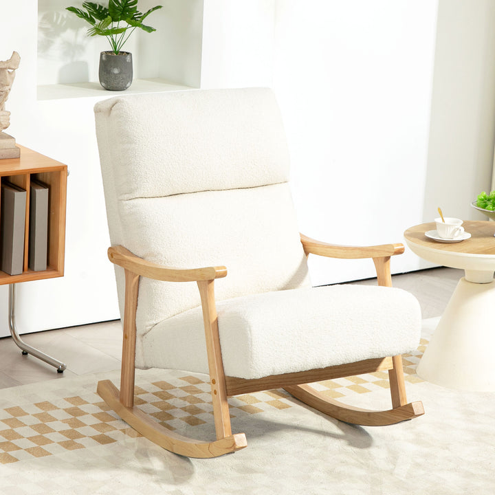 Gyngestol, betræk i fløjlsstof, ergonomisk ryglæn, 120 kg lasteevne, 65b x 90d x 98h cm, cremehvid