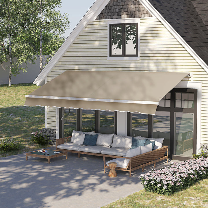 Foldbar markise, justerbar klemmemarkise, terrassemarkise, 3,95 x 3m, solafskærmning med håndsving, balkonmarkise, beige