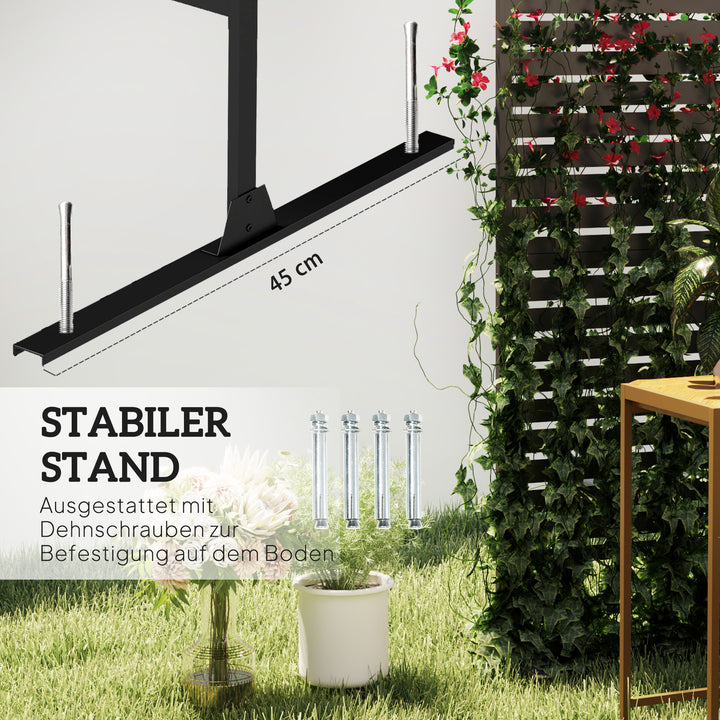 Udendørs metalrumdeler, lameldesign, dekorativ rumdeler til terrasse, have, balkon, sort
