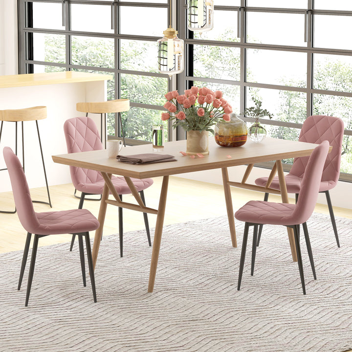 Spisestuestole sæt med 4 køkkenstole med ryglæn, fløjlslook, lænestole 45 x 54 x 87 cm pink