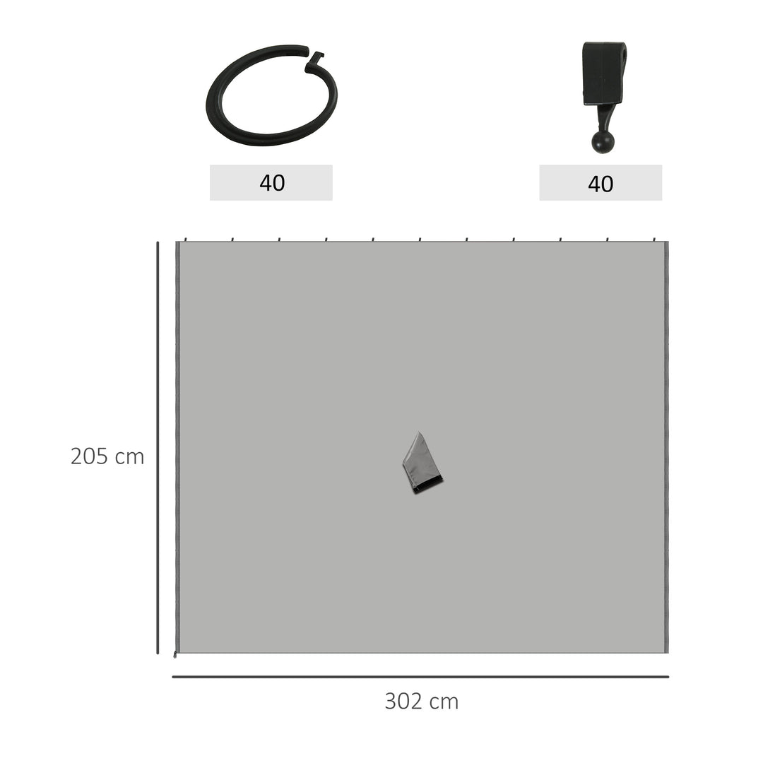 Reservegardin til pavillon, sæt med 4, til 3x3m pavilloner, 302x205cm, lysegrå