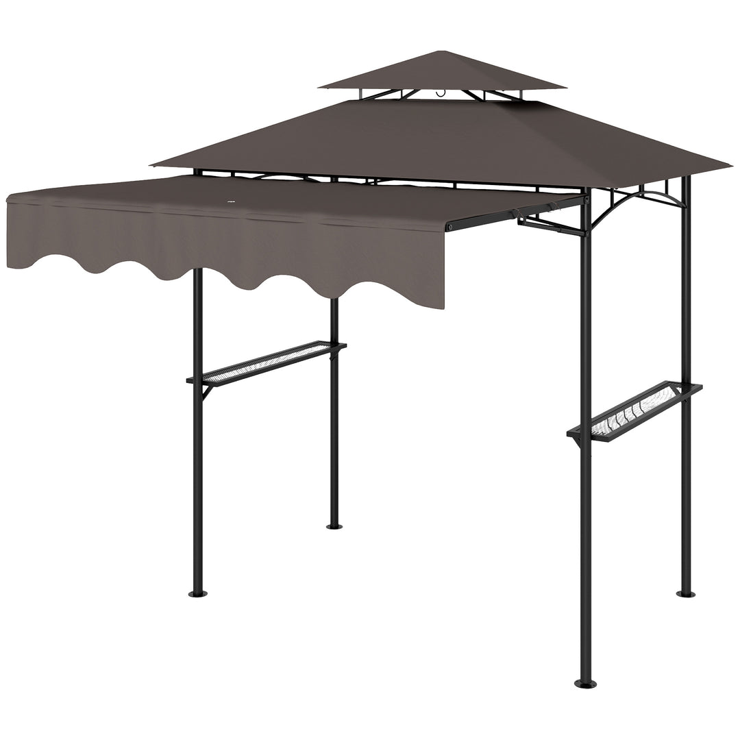Grillpavillon 242x232x248 cm, vandafvisende, flammehæmmende, havepavillon med dobbeltlagstag, kaffe