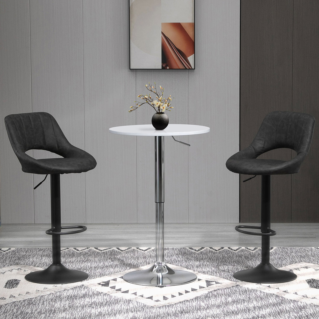 Barstolsæt med 2, læderlook, drejelig, højdejusterbar, fodstøtte, metalstel, 44 x 49 x 90-110 cm, grå
