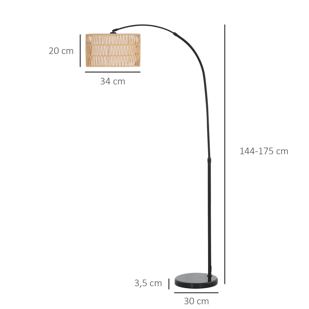 Gulvlampe med hamprebskærm, højdejusterbar, fodkontakt, metal, sort