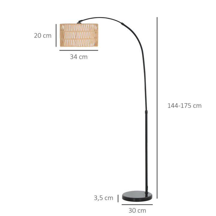 Gulvlampe med hamprebskærm, højdejusterbar, fodkontakt, metal, sort