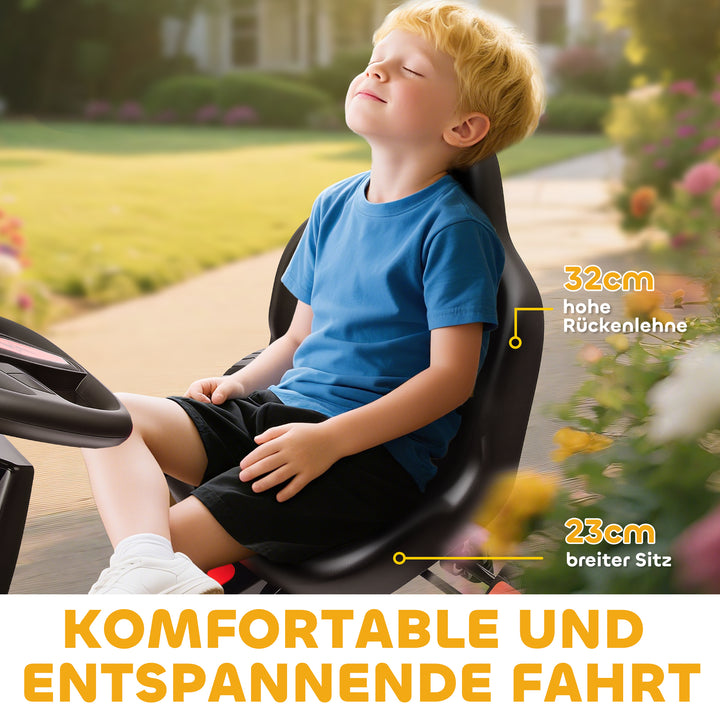 Gokart med pedaler, pedalbil til børn med bremse, skridsikre hjul, metalramme, 3-6 år, rød