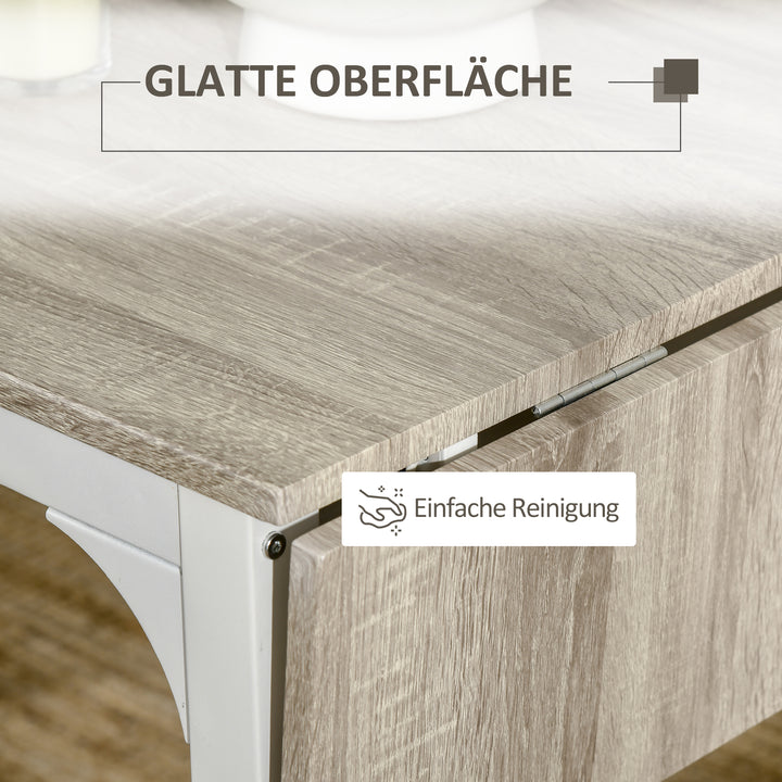 2-delt siddesæt, foldbart spisebord med 2 stole, klapbord, 110 cm x 70 cm x 75 cm, hvid + natur