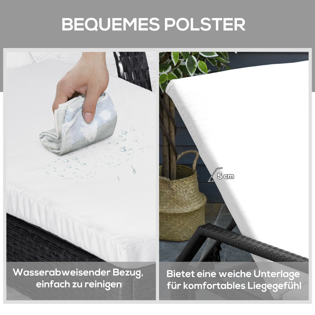 Solseng, havestol, bord, 3-delt havemøbelsæt, polyrattan + metal, sort + cremehvid