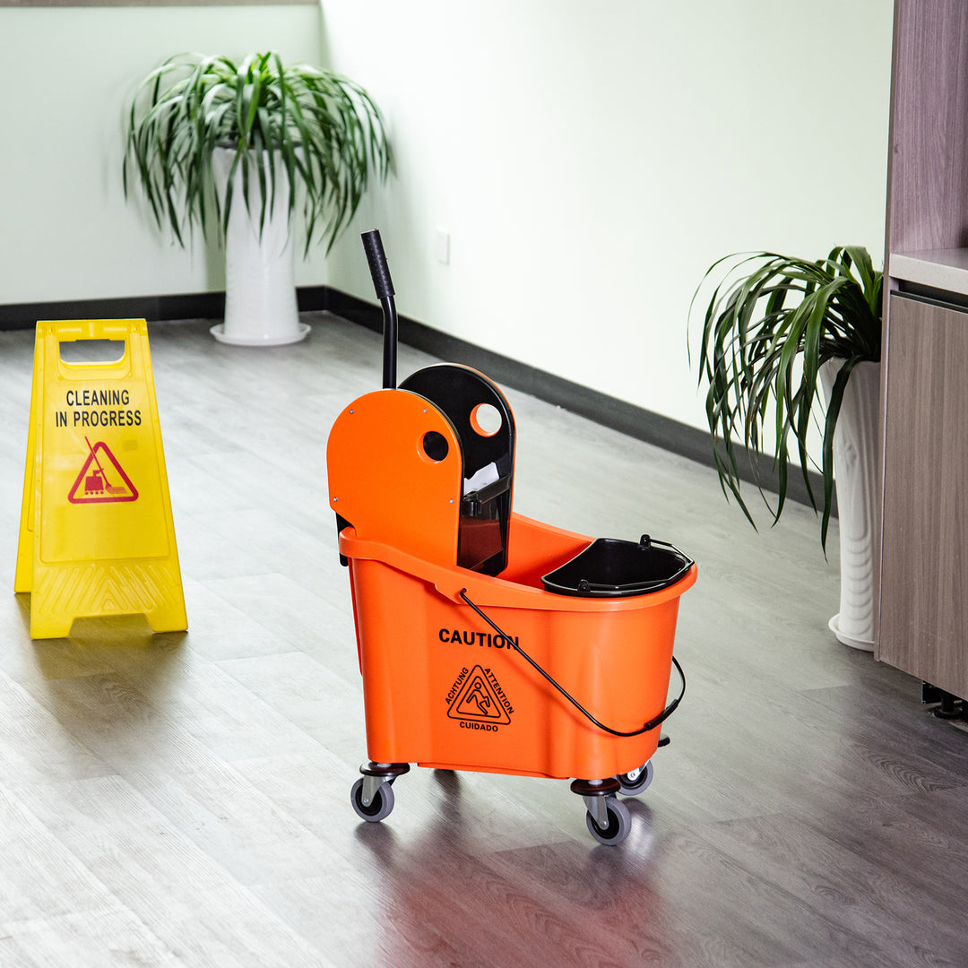 Rengøringsvogn 36 liter mobil spand rengøringsspand moppevogn med vridemaskine, orange, 54 x 41 x 91,5 cm
