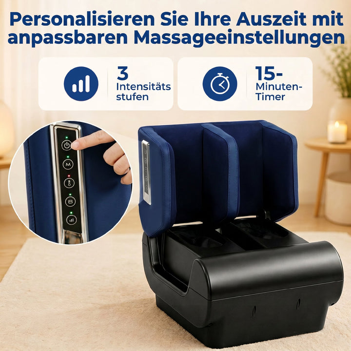 Benmassagestol med varme, luftkompression og timer - Blå/Sort