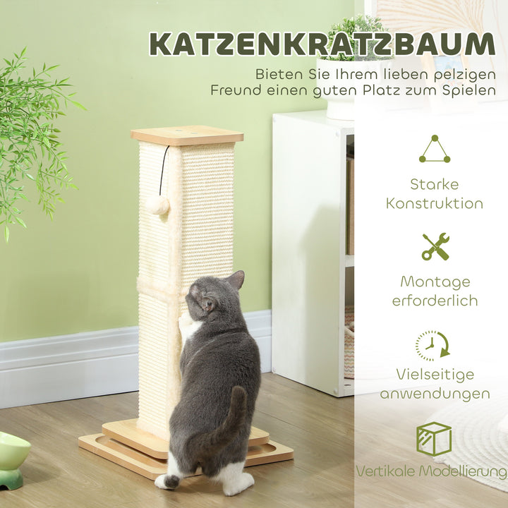 3-I-1 kradsetræ med legestang, legebold, sisal, op til 5 kg, 34 x 34 x 67 cm, eg/creme