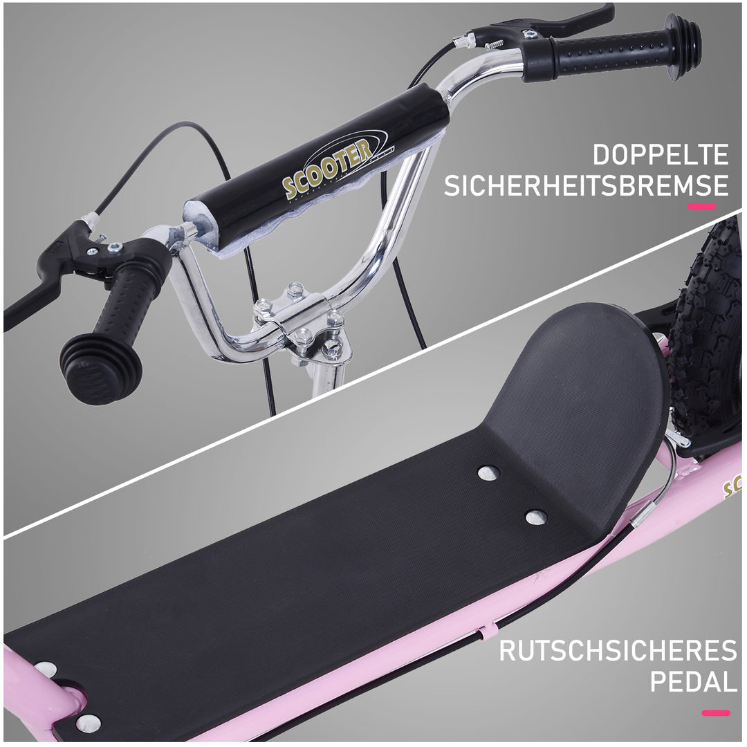 Børneløbehjul med luftgummidæk, løbehjul, city scooter til børn, kickboard, 16 tommer, fra 5 år, højdejusterbar, pink, 143 x 58 x 92-100 cm