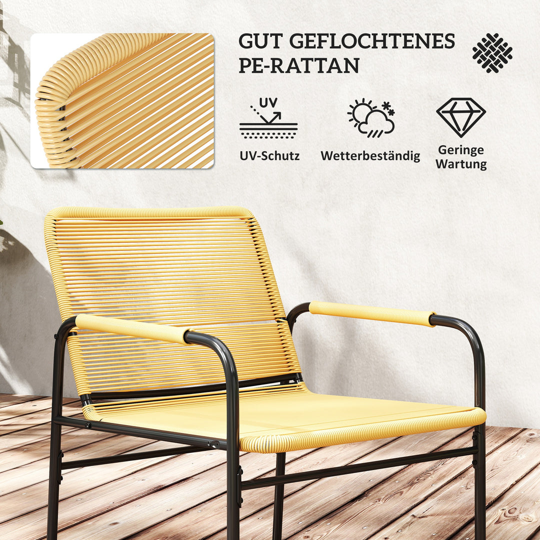 3-Delt rattan bistrosæt, siddegruppe, havemøbler med 2 havestole, sofabord 54 x 66 x 76 cm, gul