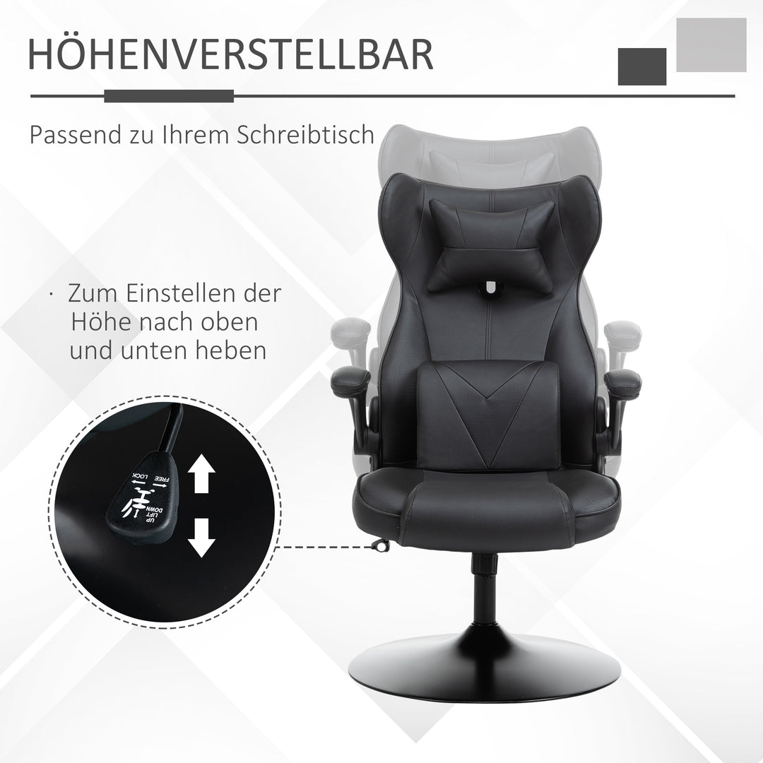 Gaming chair, gyngefunktion, lændehynde, højdejusterbar, kunstlæder, 67x71x112 cm, sort
