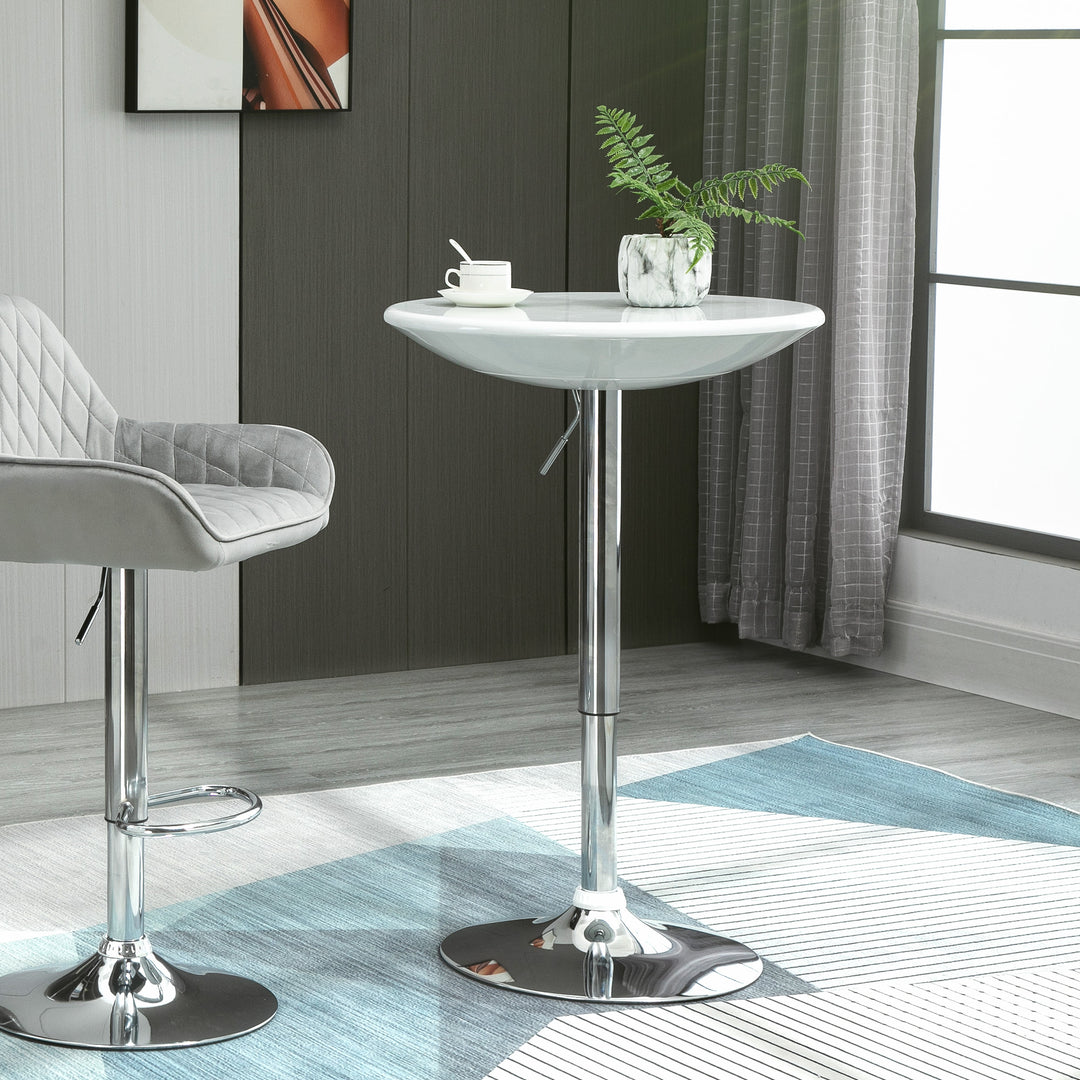 Barbord moderne spisebord højdejusterbart bistrobord højt bord diskbord skrivebord rundt metal abs lak hvid ø61 x 76-97 cm