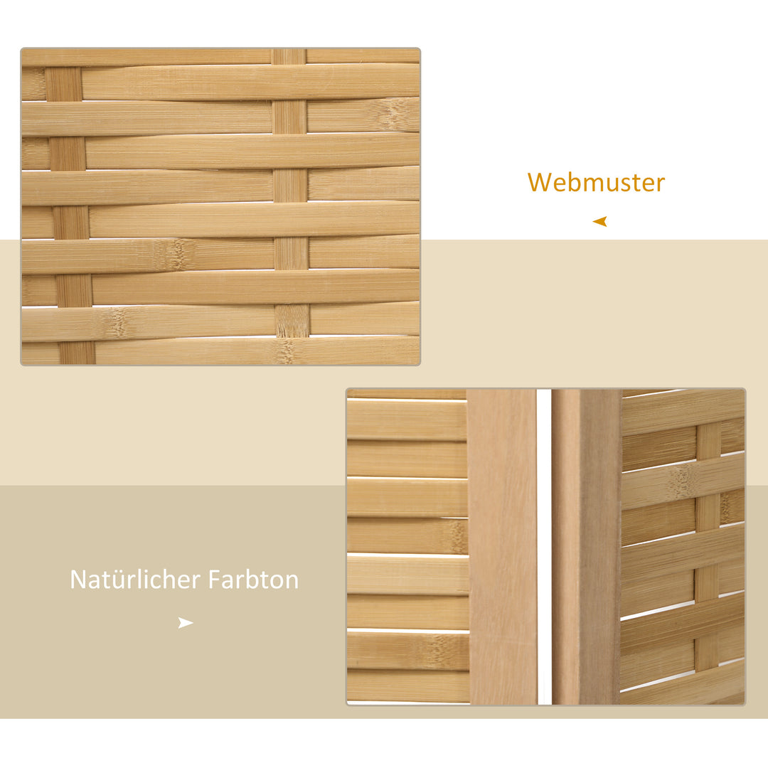 4-delt rumdeler, 160 x 170 cm, foldbar bambusskærm til stue, soveværelse, naturlig