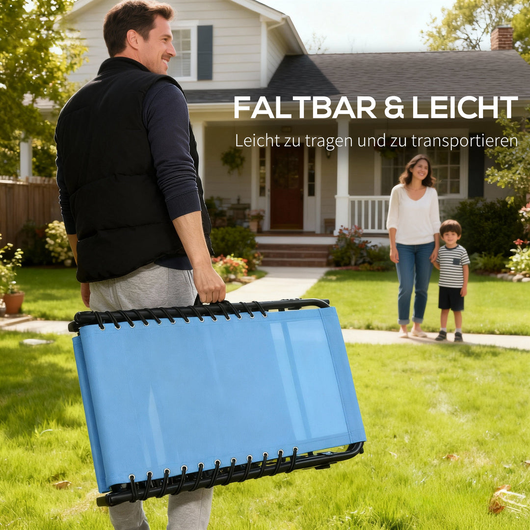 Solseng, foldbar, åndbart betræk, metalramme, 189 x 58 x 30 cm, blå