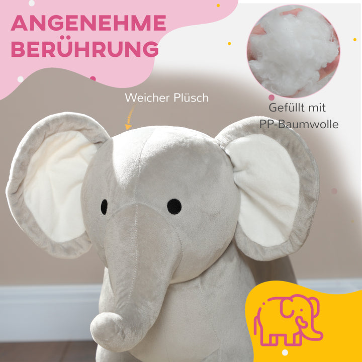 Gyngehest, elefant, lydeffekter, sikker base, til 2-4 år, 64,5 x 31 x 52 cm, grå