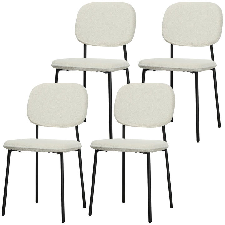 Sæt med 4 spisestole, blødt stofbetræk, stålben, armløs design, hvid