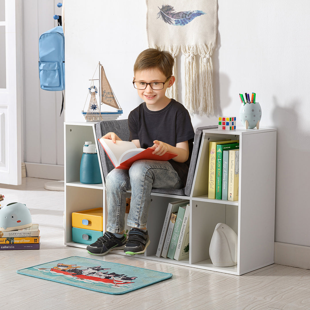 2-i-1 børnehylde + bænk inkl. hynde 103 cm × 30 cm × 62 cm hvid + grå