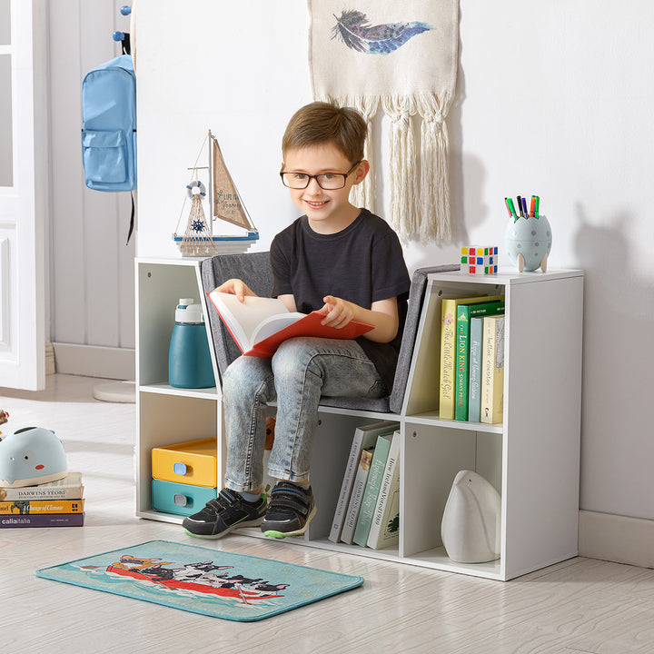 2-i-1 børnehylde + bænk inkl. hynde 103 cm × 30 cm × 62 cm hvid + grå
